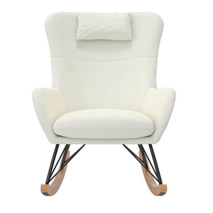 Robbie Rocker Accent Chair with Storage Pockets and Matching Pillow Headrest  -  Beige