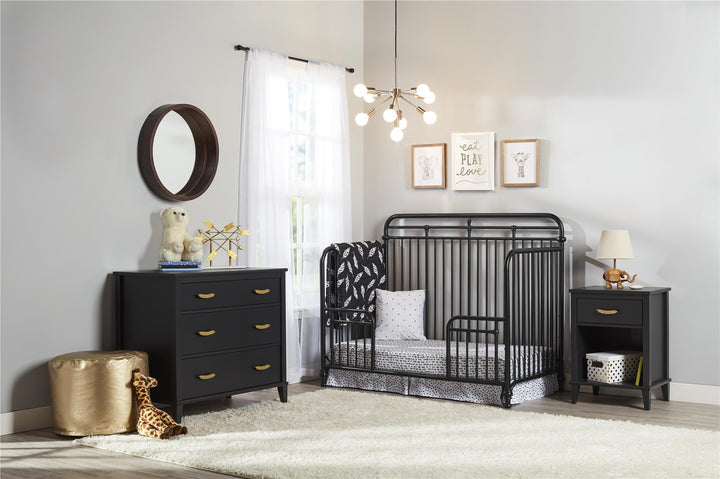 Stylish 3 drawer dresser with gold pulls -  Black