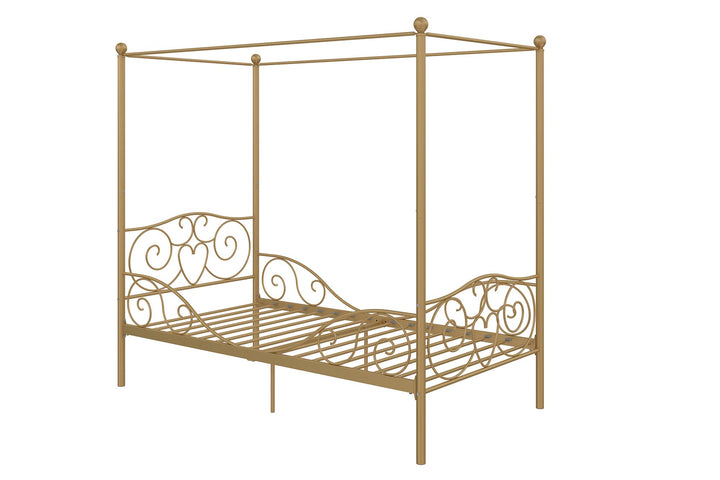 Metal Bed Frame with Secured Slats -  Gold  -  Twin