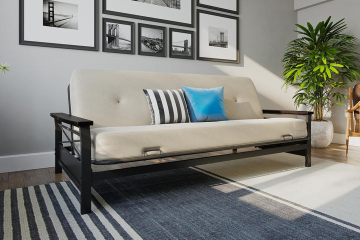 metal futon with armrest - Black - Full