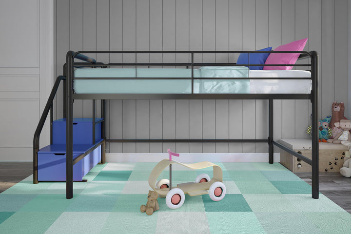Low-Height Loft Bed with Sol Junior Design -  Black  -  Twin
