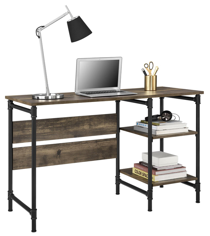 Rustic industrial workspace desk with added shelves -  Rustic