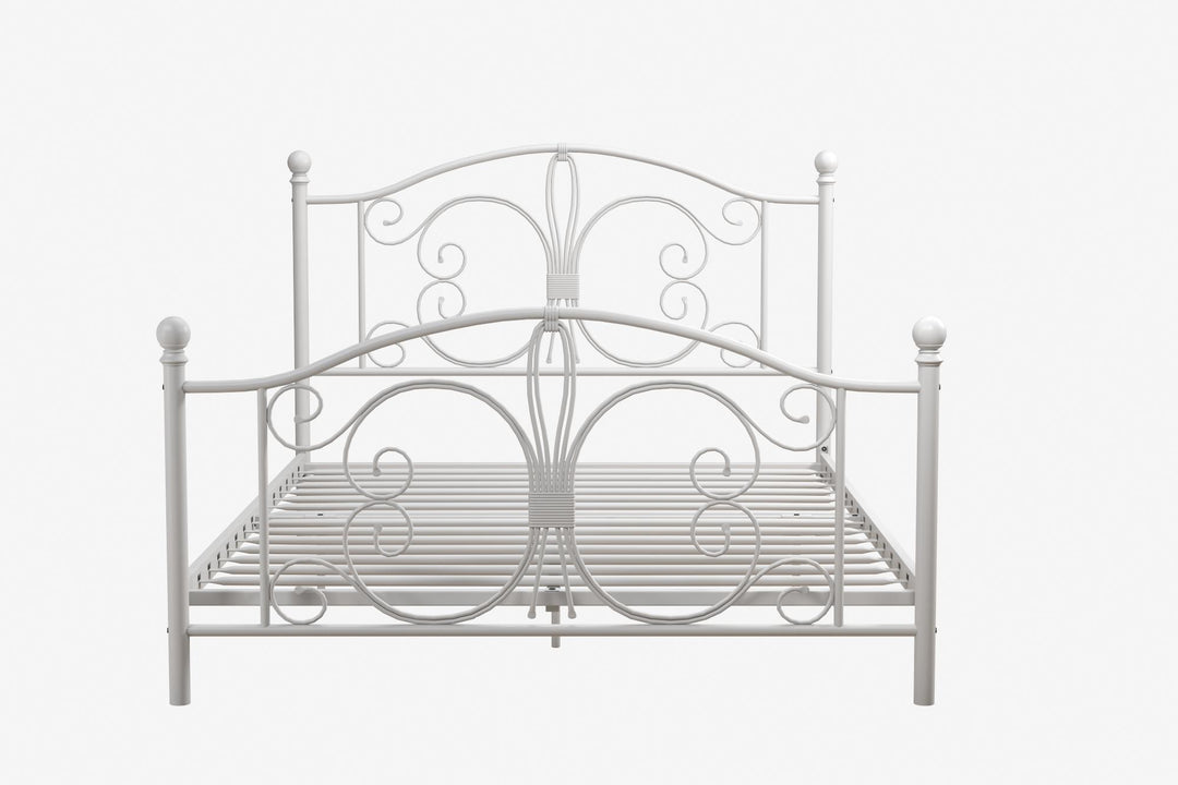 Metal Bed with Secured Metal Slats -  White  -  Full
