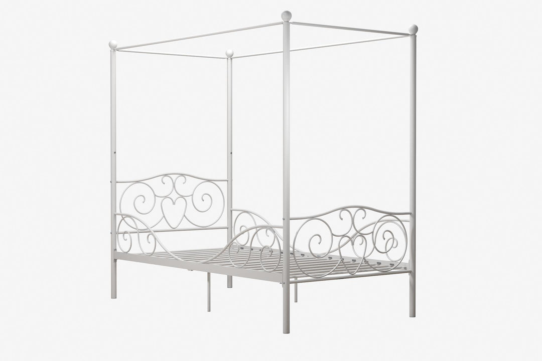 Metal Bed Frame with Secured Slats -  White  -  Twin