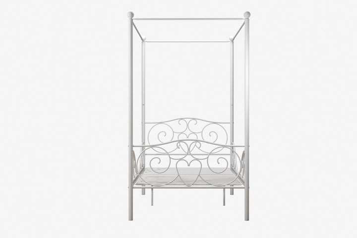 Metal Bed Frame with Headboard and Slats -  White  -  Twin