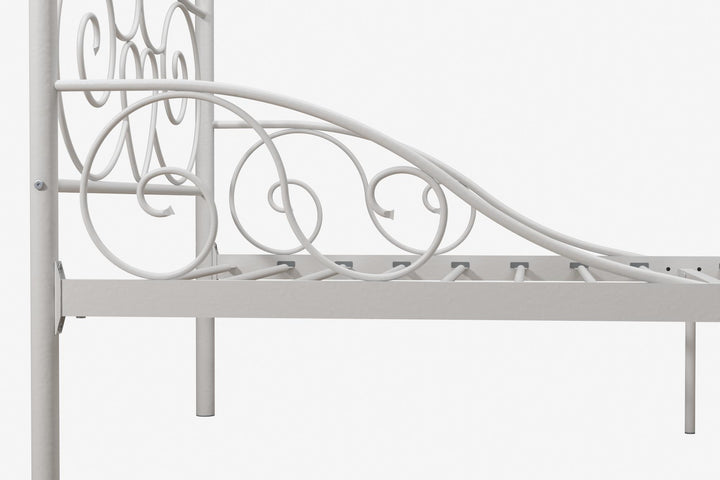 Bed Frame with Secured Metal Slats -  White  -  Twin