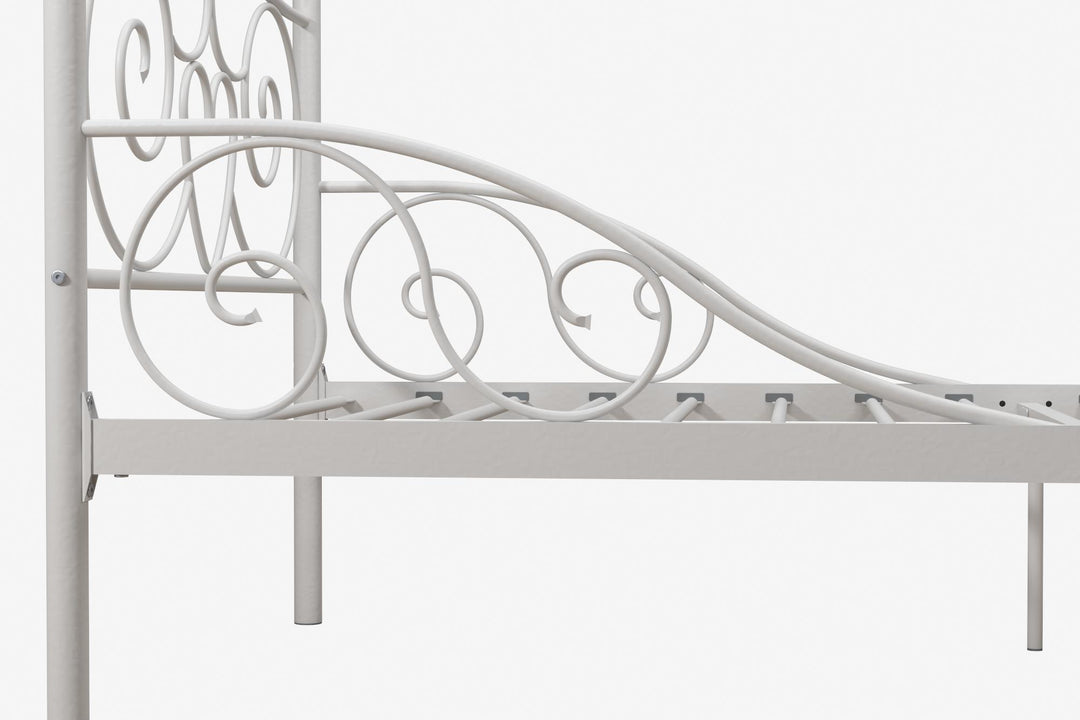 Bed Frame with Secured Metal Slats -  White  -  Twin