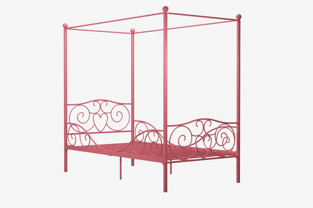 Metal Bed Frame with Headboard and Slats -  Pink  -  Twin