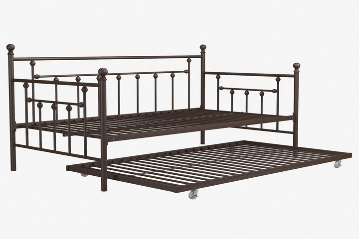 Manila Metal Daybed and Trundle Set with Sturdy Metal Frame and Slats - Bronze - Twin