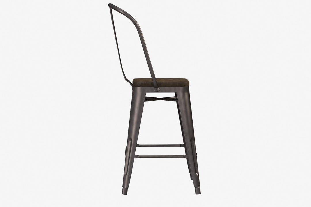 Stylish Metal Counter Stool with Wood Seat -  Bronze