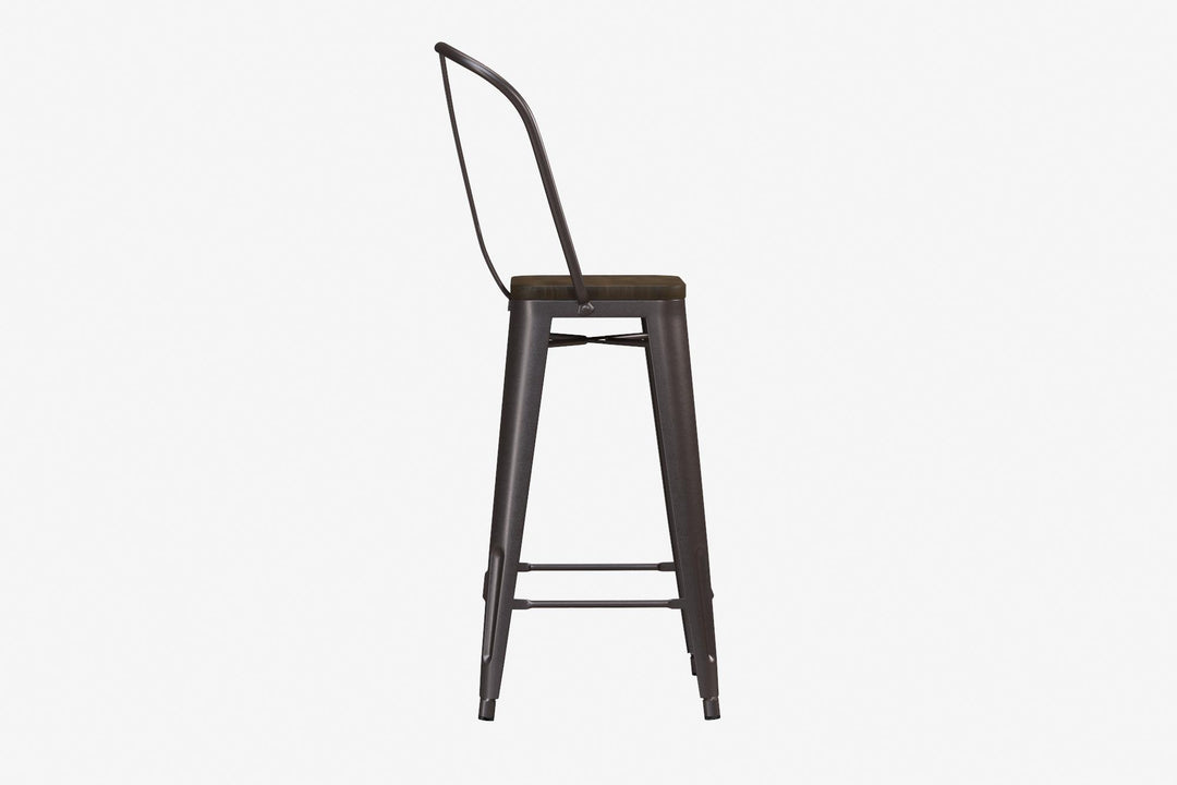 Set of 2 bar stools with wooden seat -  Copper