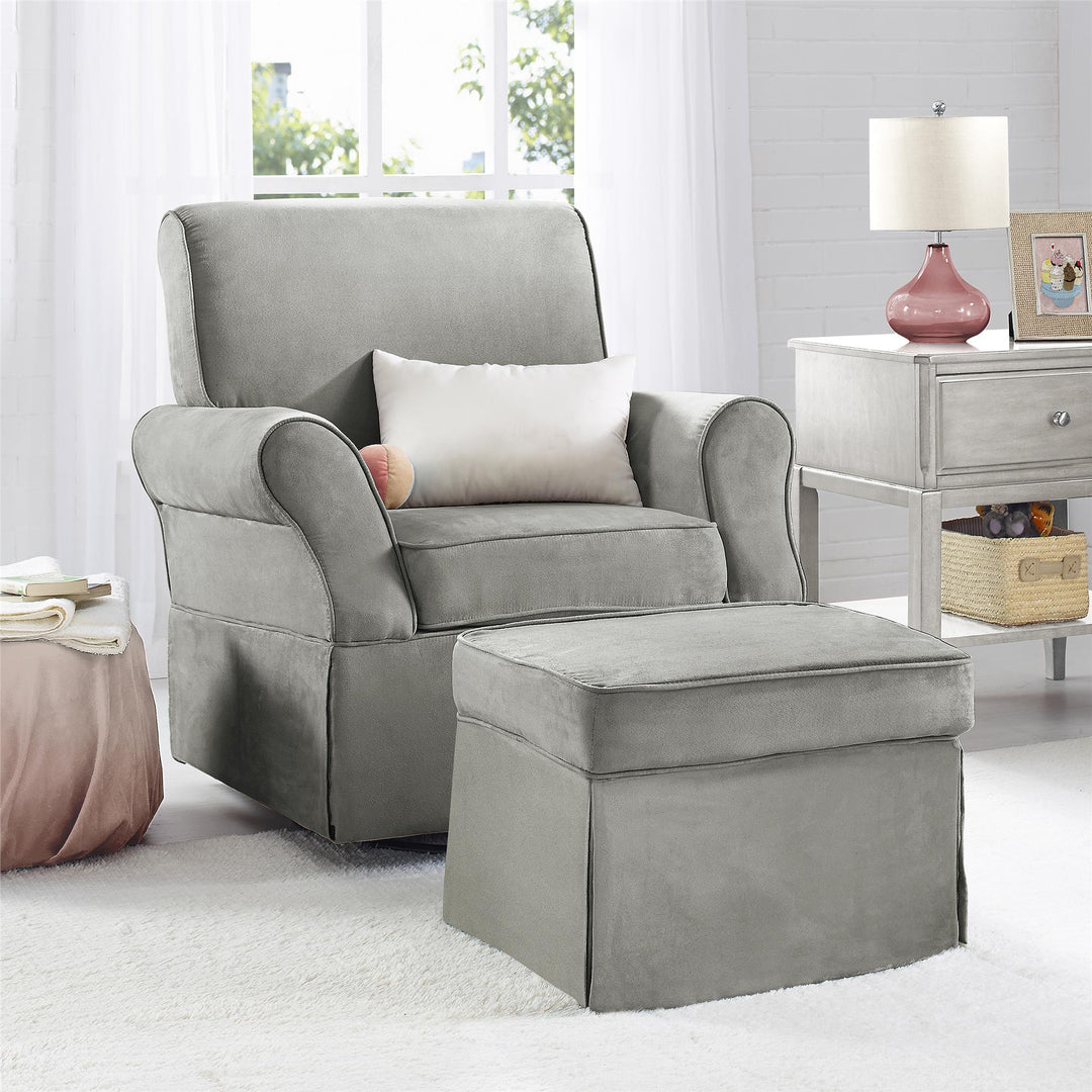 Kelcie Swivel Glider Chair and Ottoman Set Solid Wood Frame -  Gray