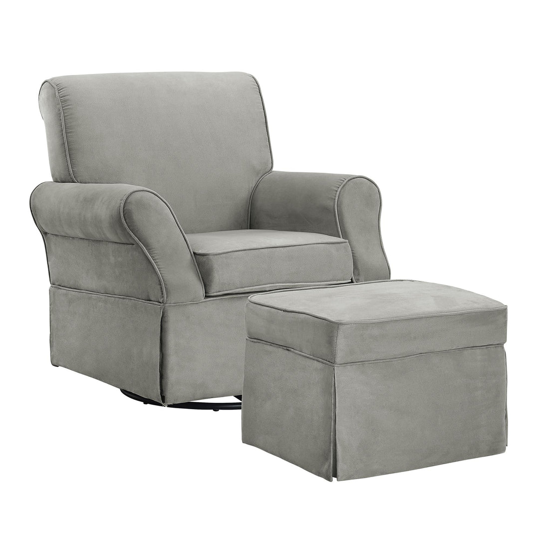 Kelcie Swivel Glider Chair and Ottoman Set with Solid Wood Frame  -  Gray