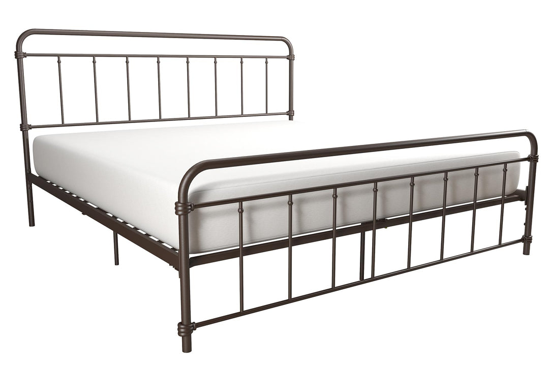 Wallace Spindle Metal Bed with Elegant Curves and Slats - Bronze - King