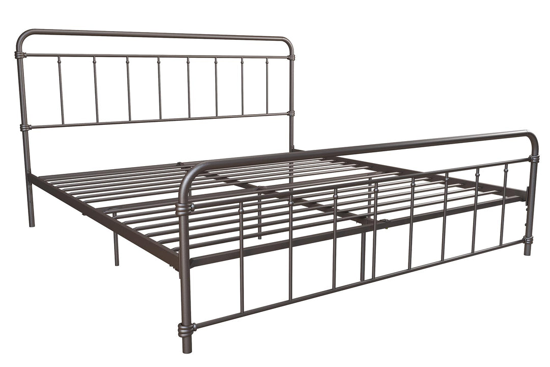 Wallace Spindle Metal Bed with Elegant Curves and Slats - Bronze - King