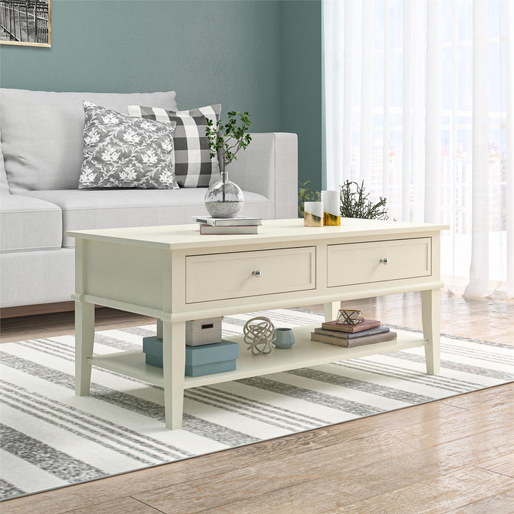 Franklin Coffee Table with Drawers -  White