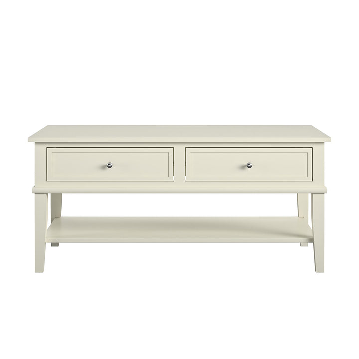 Franklin Coffee Table with 2 Drawers and Shelf  -  White
