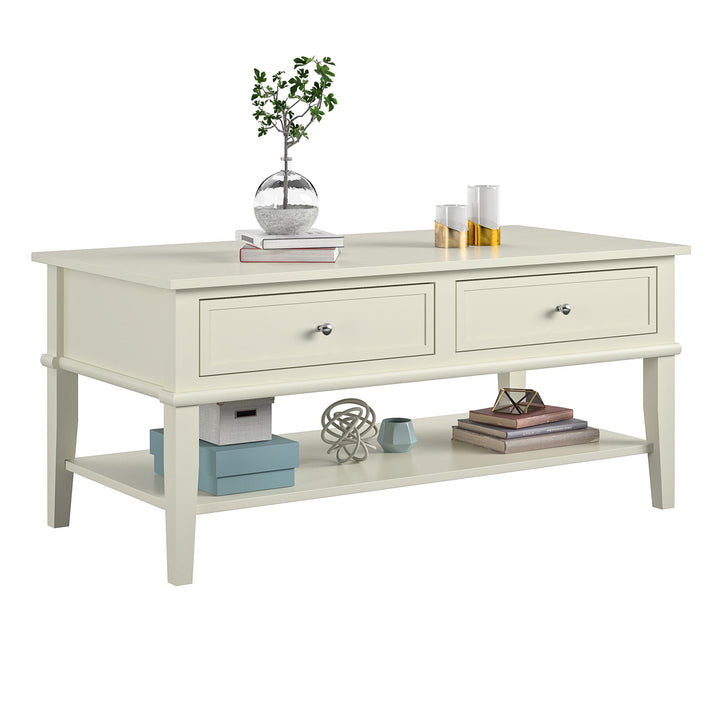 Franklin Coffee Table with Drawers and Shelf -  White