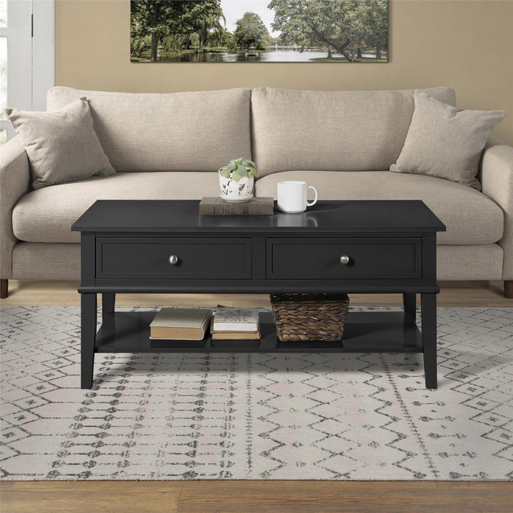 Coffee Table with Drawers and Shelf for Home -  Black