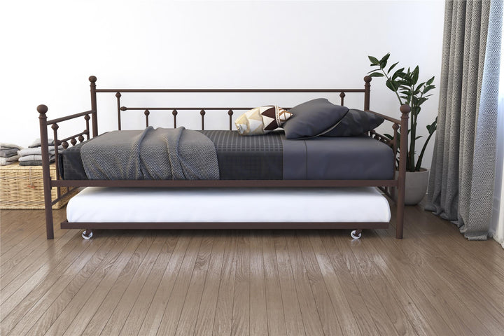 Manila Metal Daybed and Trundle Set with Sturdy Metal Frame and Slats - Bronze - Twin