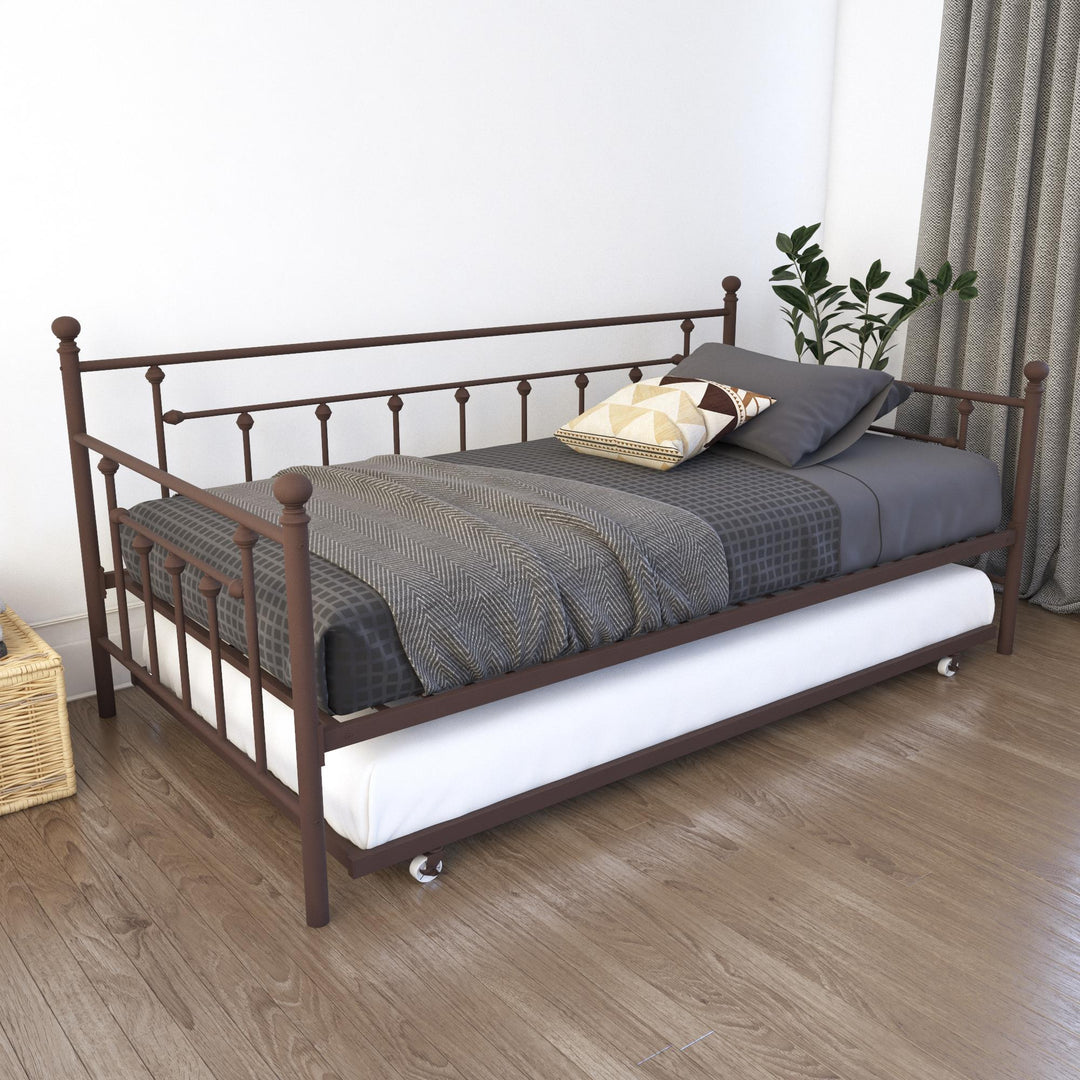 Manila Metal Daybed and Trundle Set with Sturdy Metal Frame and Slats - Bronze - Twin