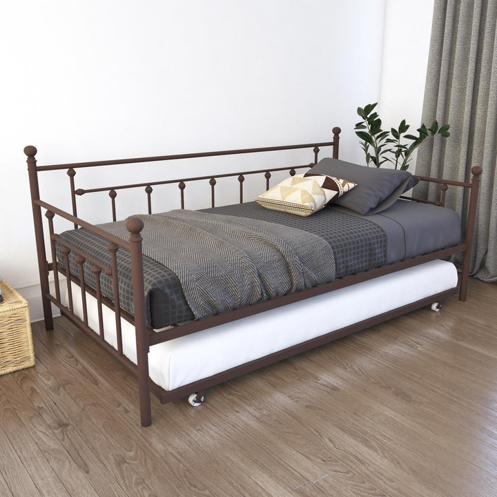 Manila Metal Daybed and Trundle Set with Sturdy Metal Frame and Slats - Bronze - Twin
