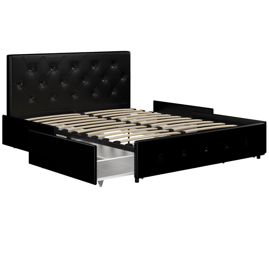 Dakota Upholstered Bed with Left Or Right Storage Drawers - Black Faux Leather - Queen
