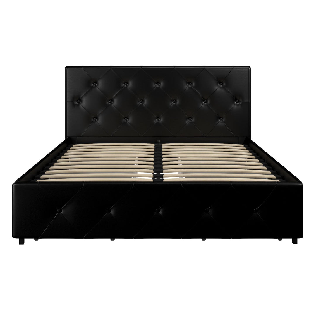 Dakota Upholstered Bed with Left Or Right Storage Drawers - Black Faux Leather - Queen