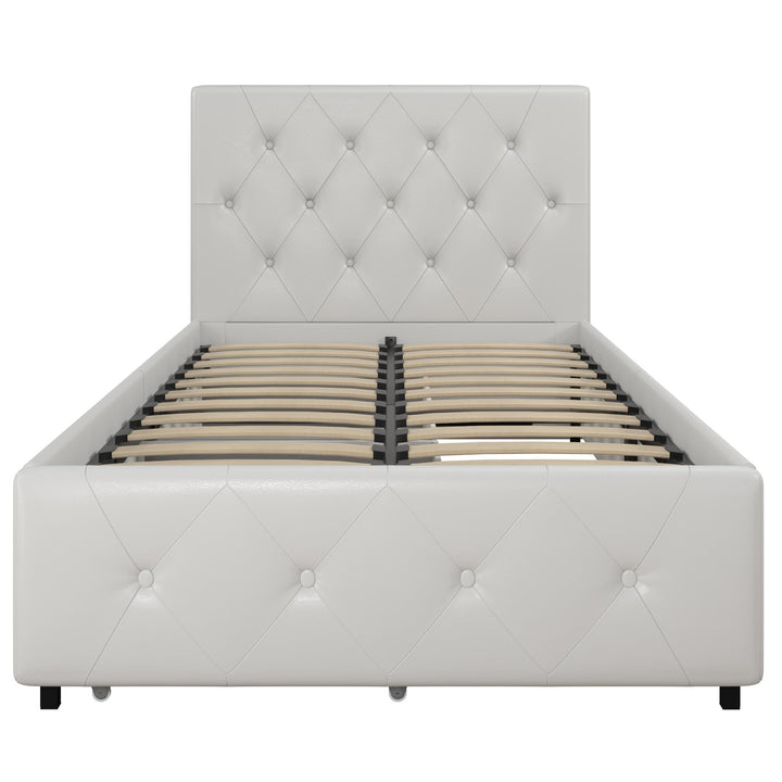 Dakota Upholstered Bed with Left Or Right Storage Drawers - White Faux leather - Twin