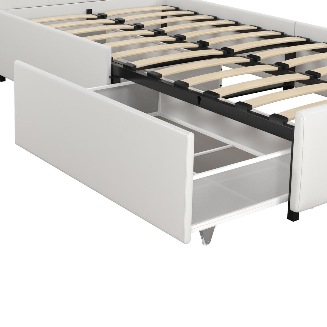 Dakota Upholstered Bed with Left Or Right Storage Drawers - White Faux leather - Twin