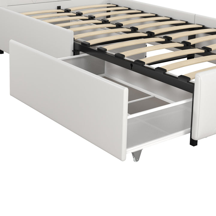 Dakota Upholstered Bed with Left Or Right Storage Drawers - White Faux leather - Twin