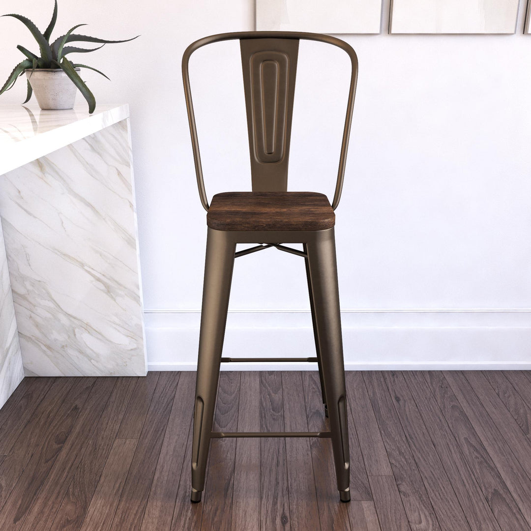 Luxor metal and wood bar chairs -  Copper