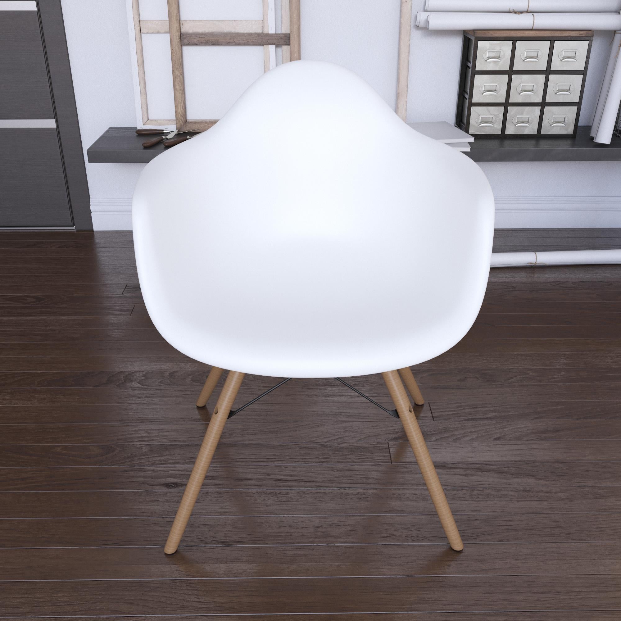 Dhp mid century modern molded arm chair with wood leg sales white