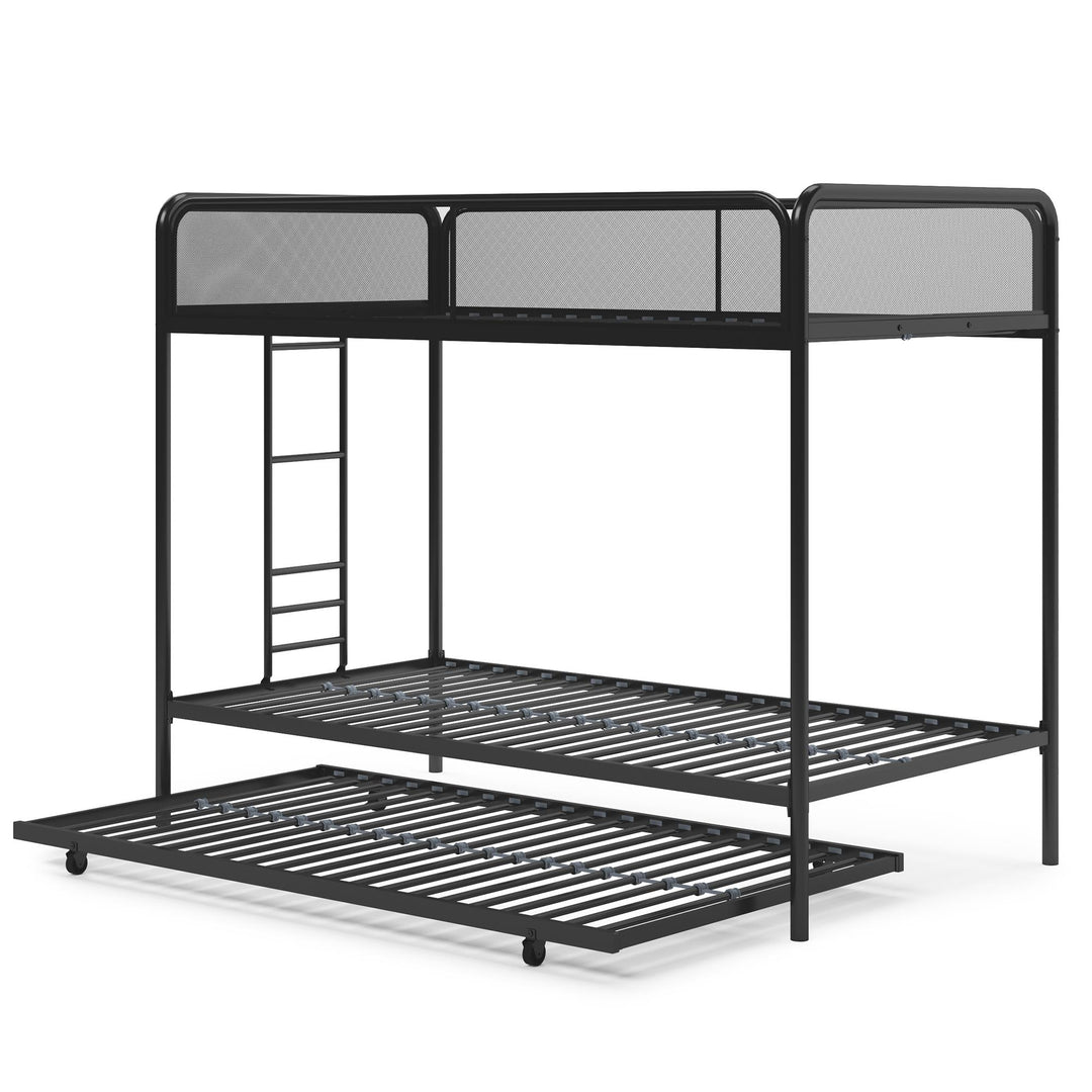 Triple Metal Twin over Twin Bunk Bed with Trundle and Integrated Ladder - Black - Twin-Over-Twin