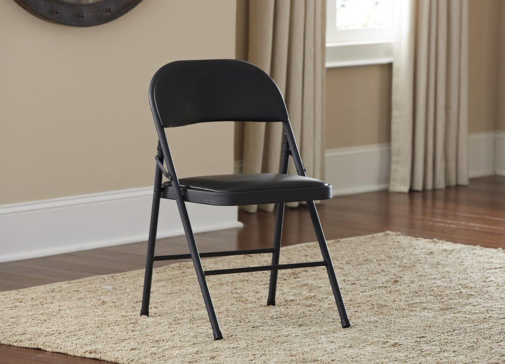 Vinyl Padded Metal Folding Chair Set -  Black 