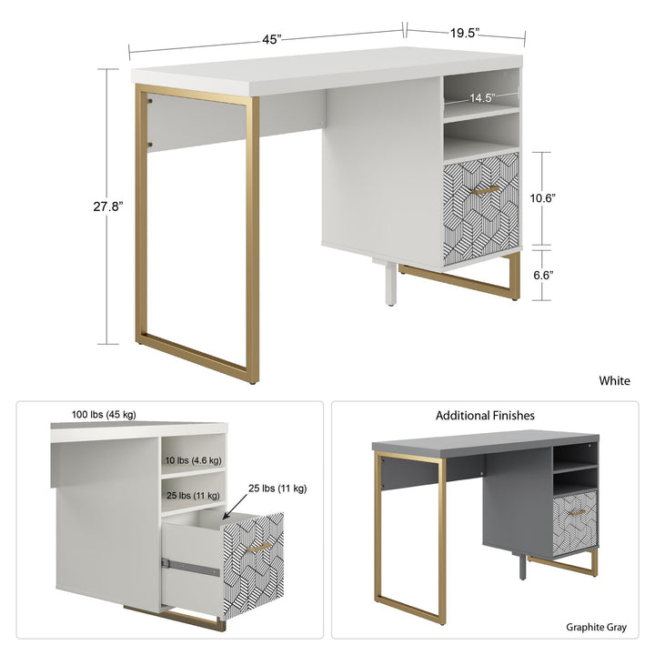 Scarlett Single Pedestal Desk - White