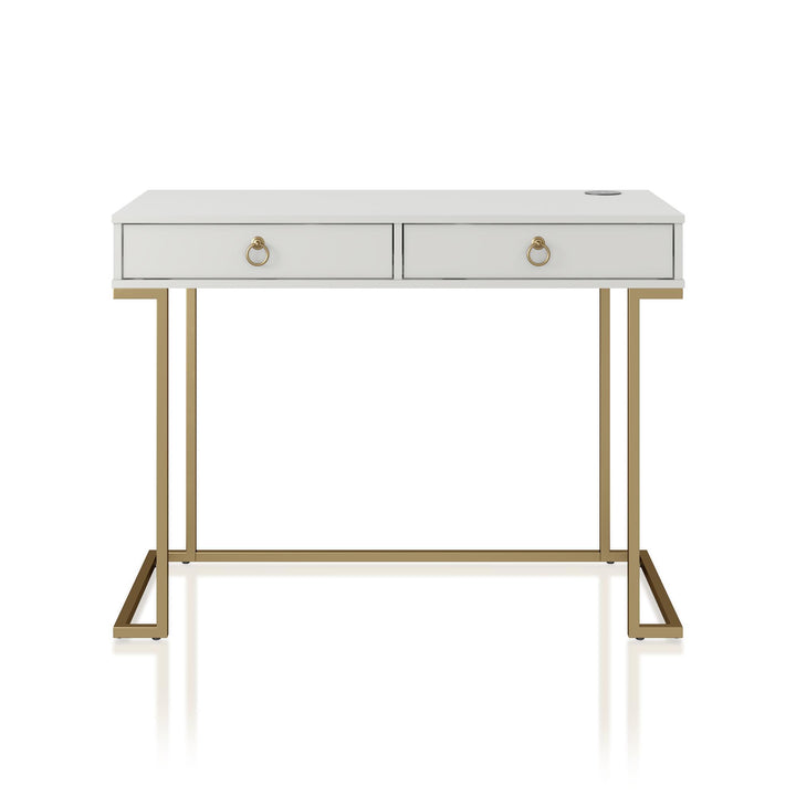 Modern Home Office Desk with Gold Base -  White