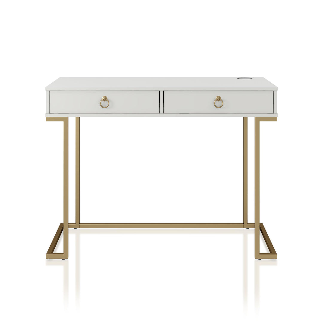 Modern Home Office Desk with Gold Base -  White