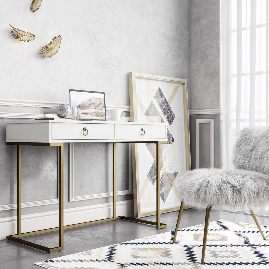 Elegant Gold Base Writing Desk -  White