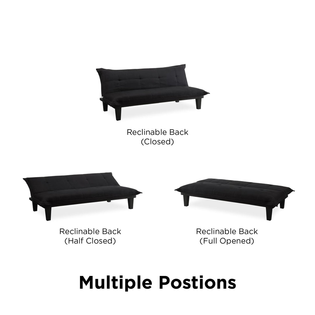 Lodge Microfiber Upholstered Futon with Extra-Padded Seats - Black