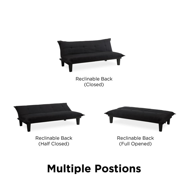Lodge Microfiber Upholstered Futon with Extra-Padded Seats - Black