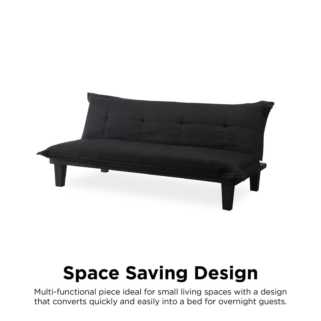 Lodge Microfiber Upholstered Futon with Extra-Padded Seats - Black