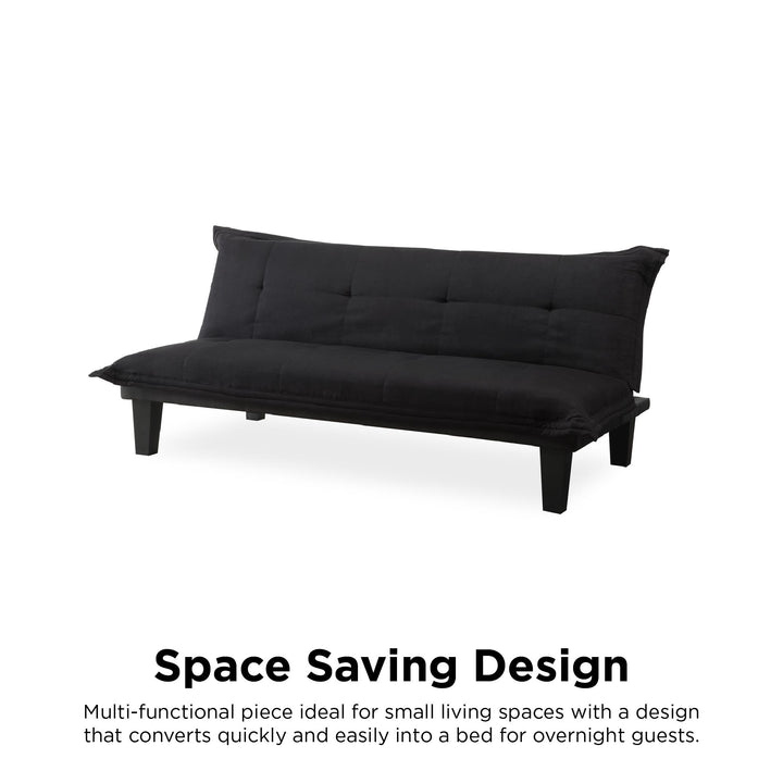 Lodge Microfiber Upholstered Futon with Extra-Padded Seats - Black