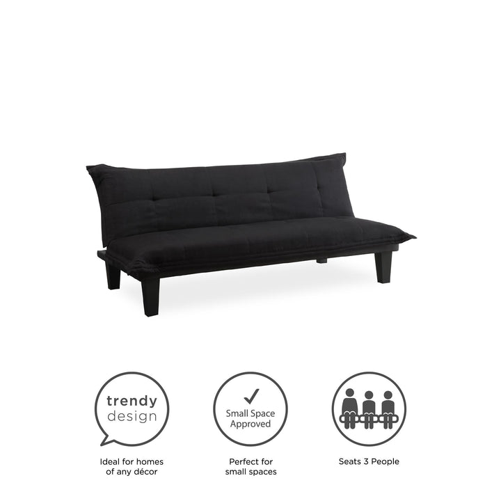 Lodge Microfiber Upholstered Futon with Extra-Padded Seats - Black