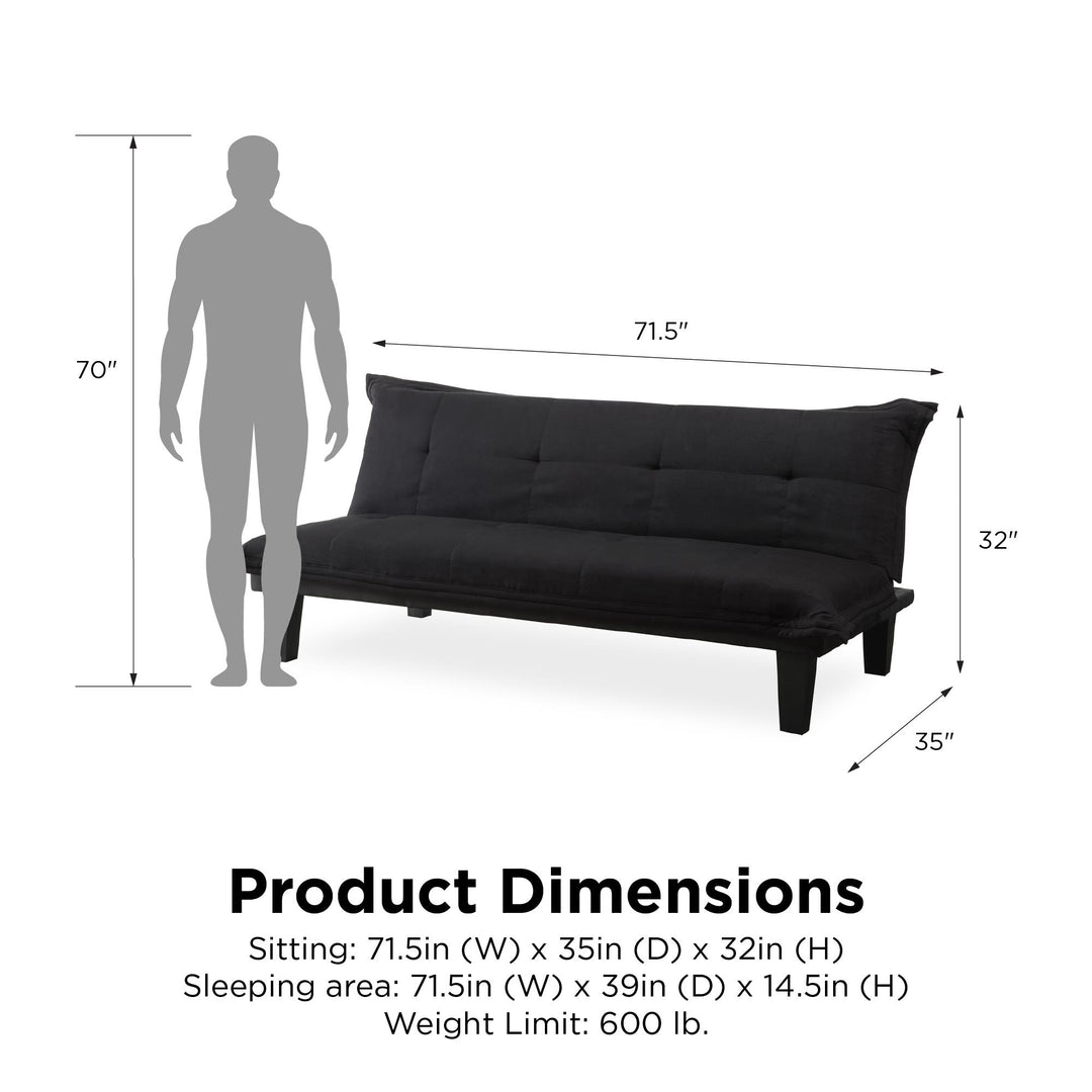 Lodge Microfiber Upholstered Futon with Extra-Padded Seats - Black