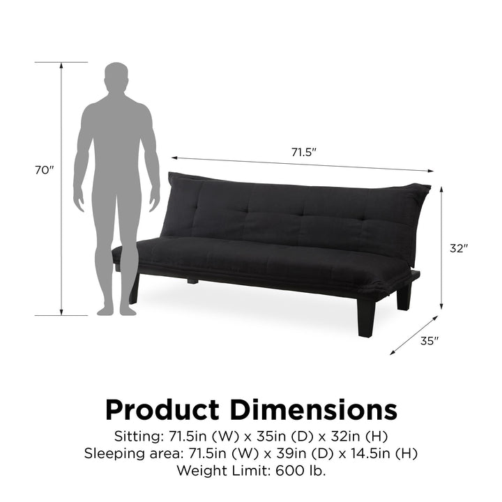Lodge Microfiber Upholstered Futon with Extra-Padded Seats - Black