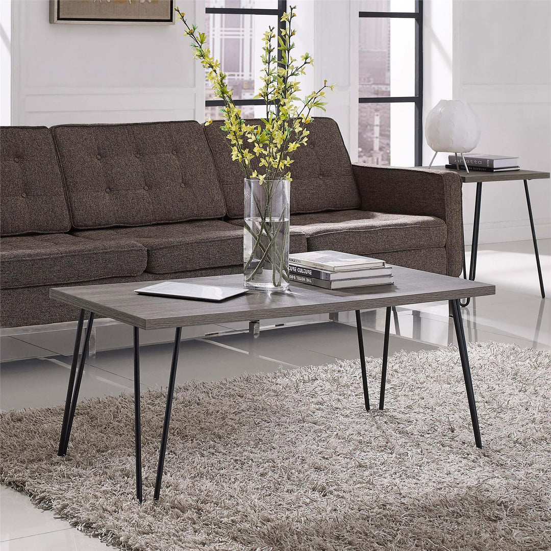 Retro coffee table with hairpin legs -  Distressed Gray Oak