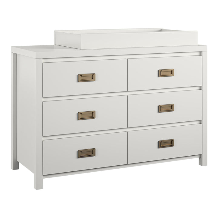 Stylish changing dresser with gold drawer pulls -  White