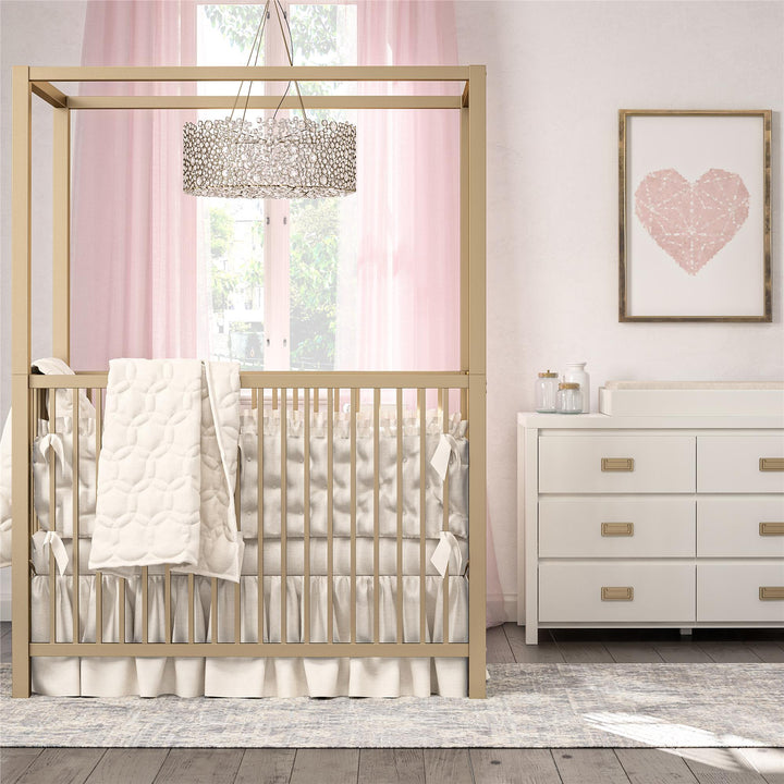 6 drawer changing dresser with gold pulls -  White