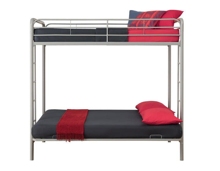 Stylish Sammie Twin over Futon Metal Bunk Bed -  Silver  - Twin-Over-Futon